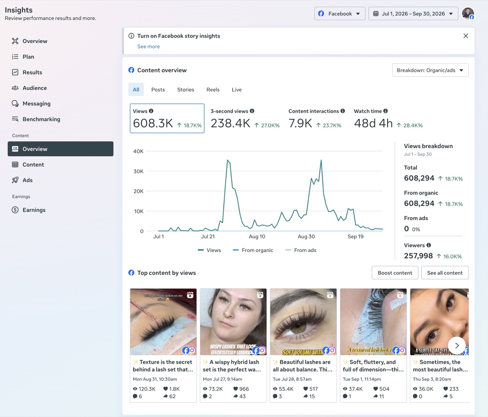 Facebook Insights · Tháng 7–9/2026