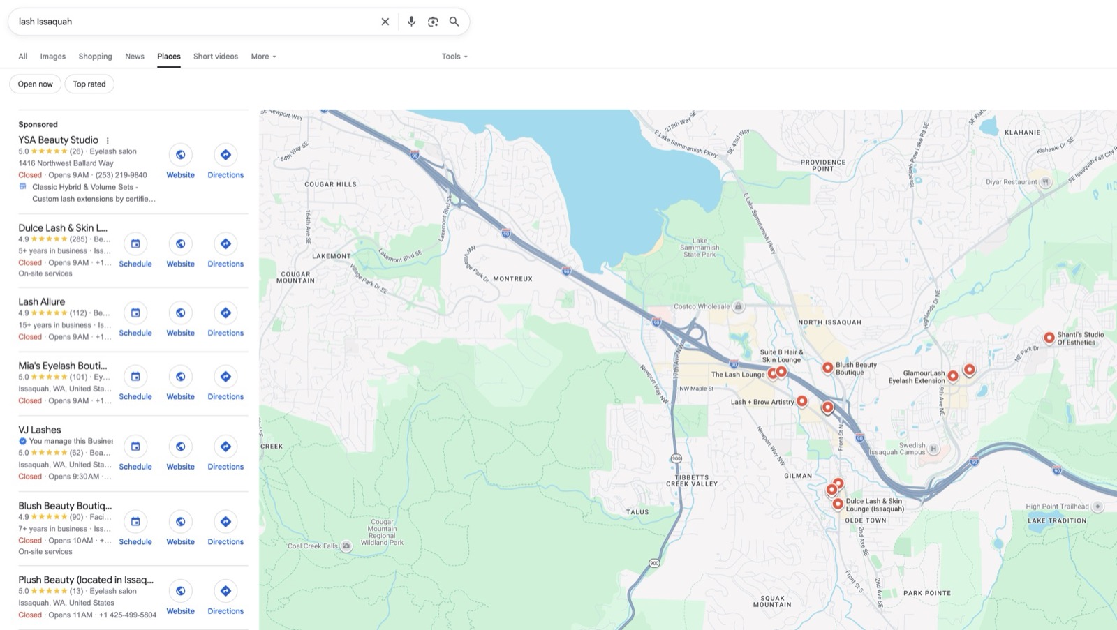 Google Places · “lash issaquah”