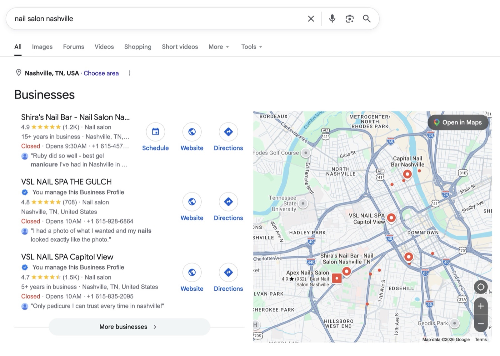 Google Search · “nail salon nashville”